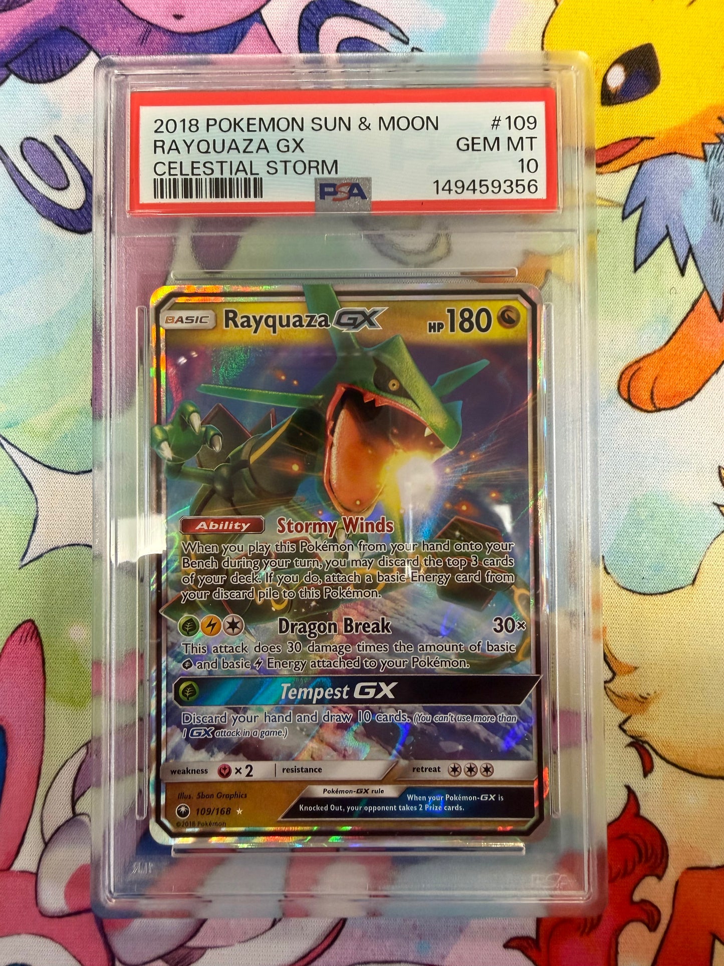 2018 CELESTIAL STORM RAYQUAZA GX #109 PSA 10 PK1236