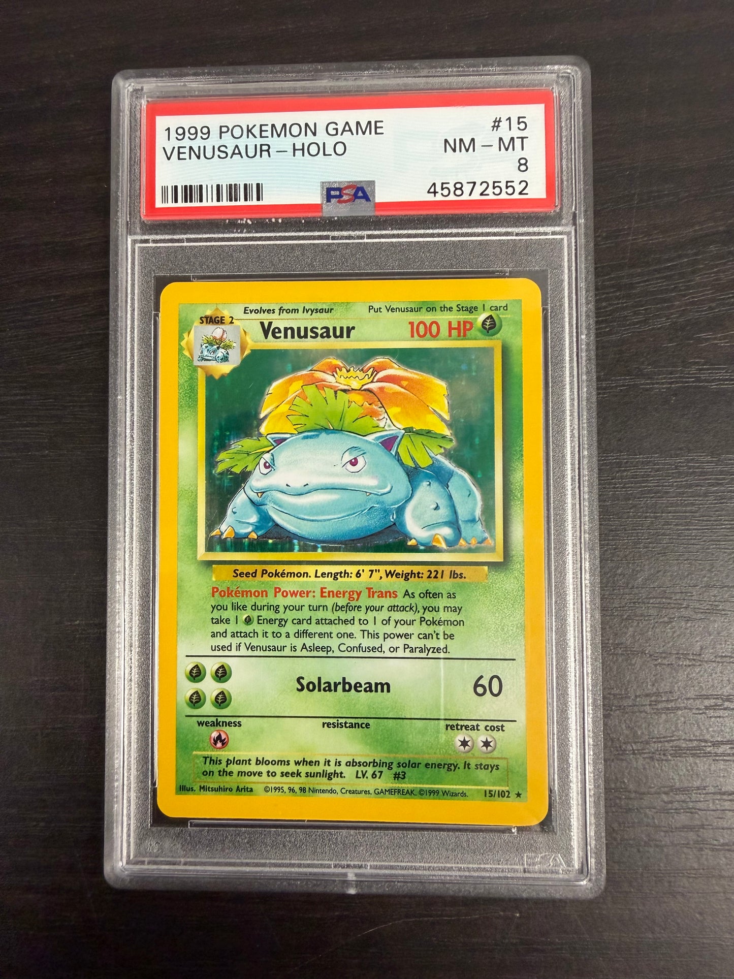 1999 VENUSAUR 15 BASE SET PSA 8 PK983. SALE