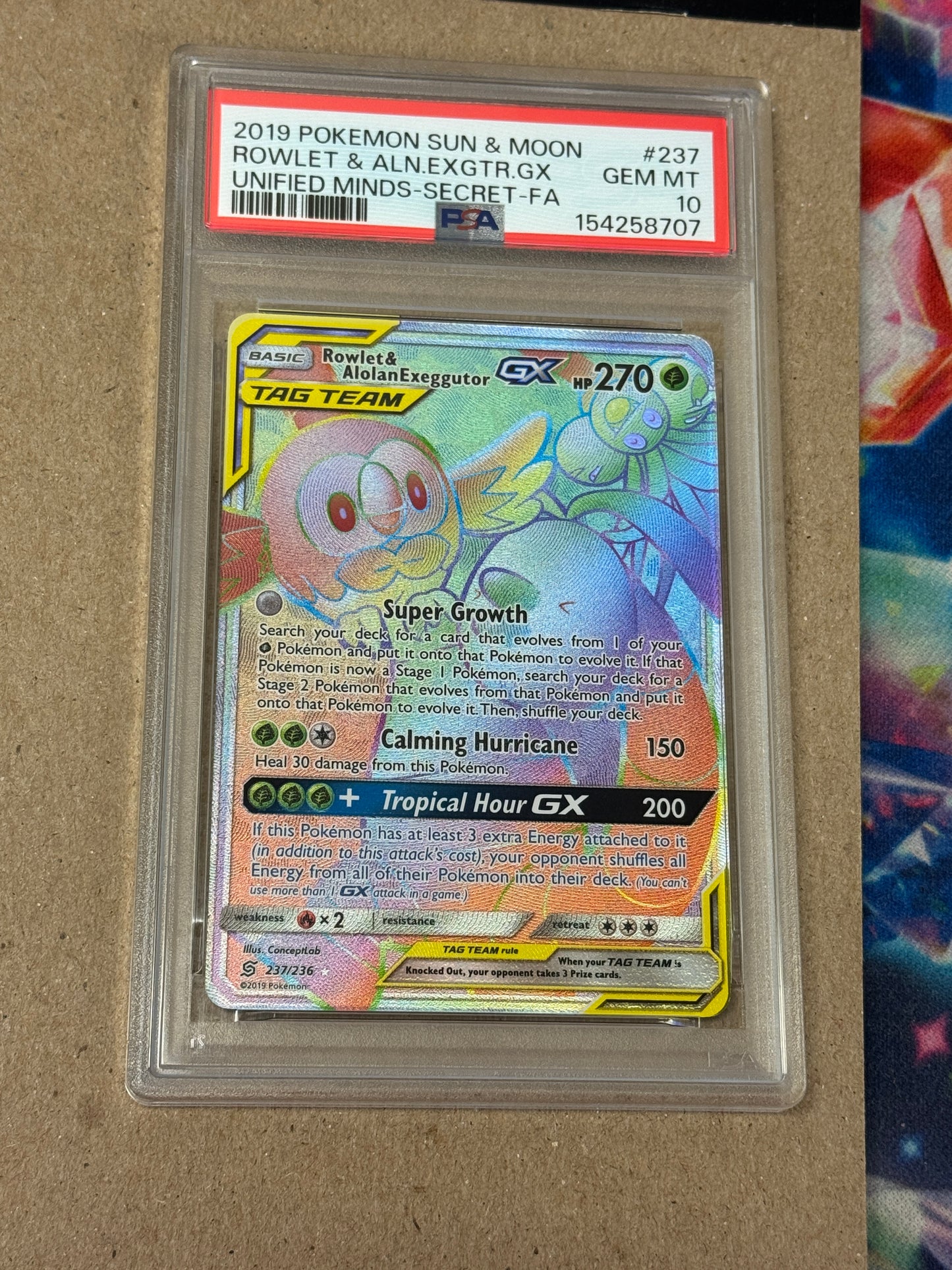 2019 UNIFIED MINDS ROWLET & ALOLAN EXEGGUTOR GX #237 PSA 10 PK1341
