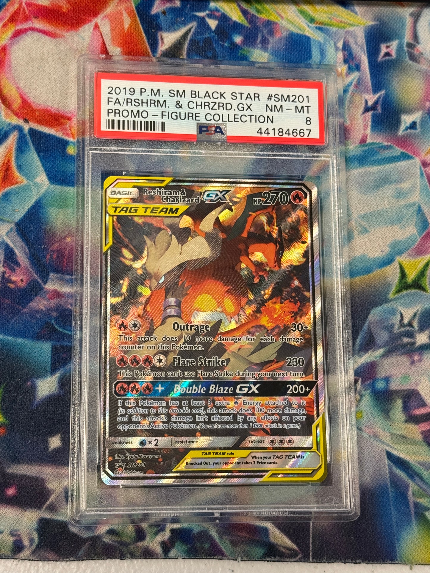 2019 BLACK STAR PROMO RESHIRAM & CHARIZARD GX #SM201 PSA 8 PK1354