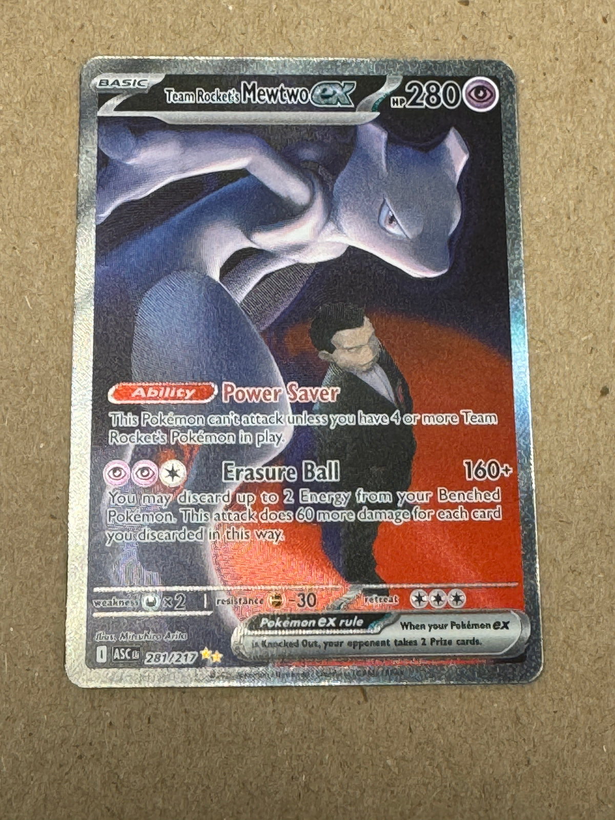 ASCENDED HEROES TEAM ROCKET'S MEWTWO EX 281/217 PK1774 RAW