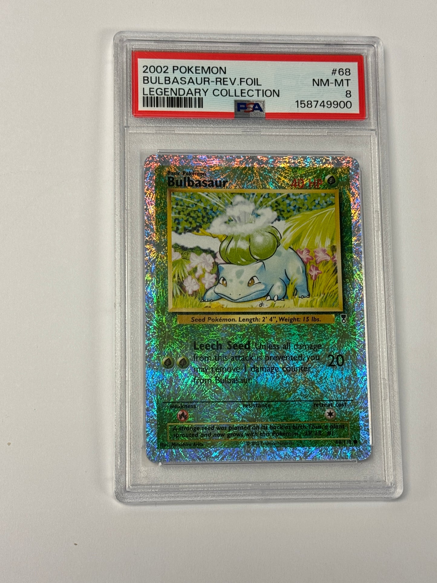 2002 LEGENDARY COLLECTION BULBASAUR REVERSE HOLO #68 PSA 8 PK984. SLAB