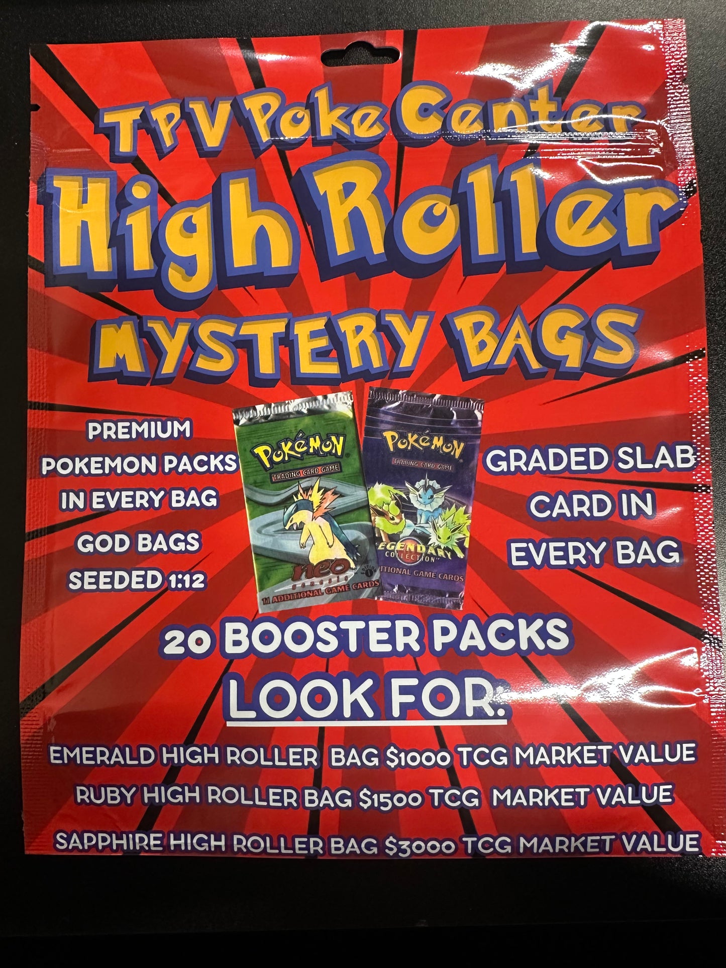 TPV POKE CENTER HIGH ROLLER MYSTERY BAG 8 BAG CASE  --20 PACKS AND A SLAB--