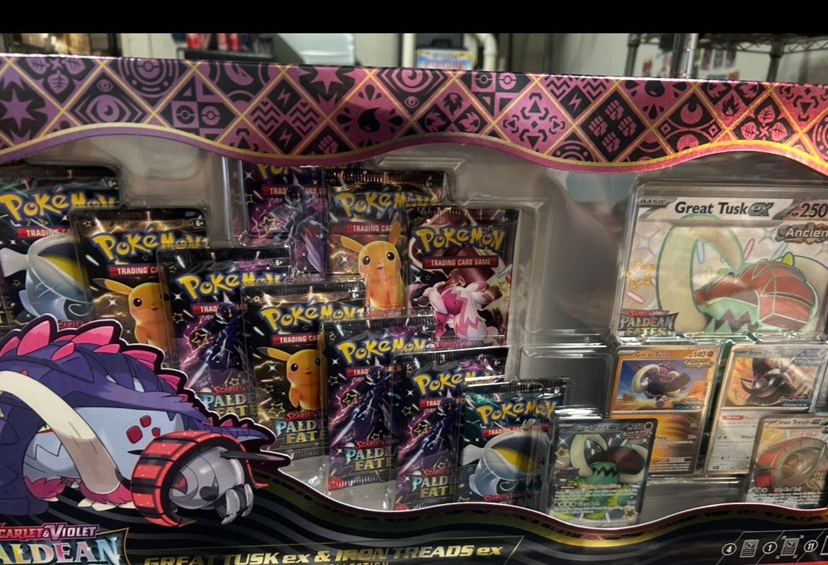 PALDEAN FATES GREAT TUSK AND IRON TREADS PREMIUM BOX.  11 PACKS