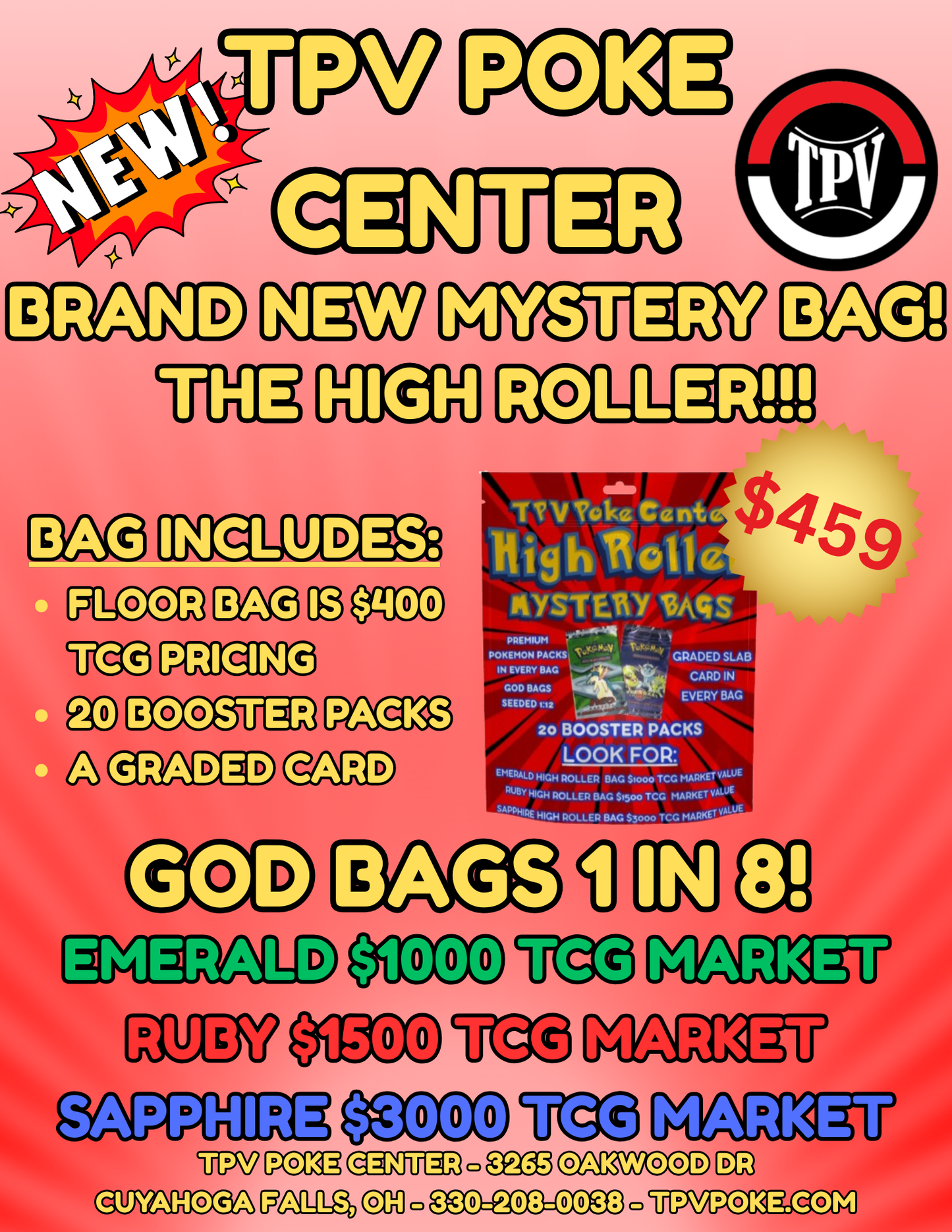 $499 TPV POKE CENTER HIGH ROLLER MYSTERY BAG.  --20 PACKS AND A SLAB--