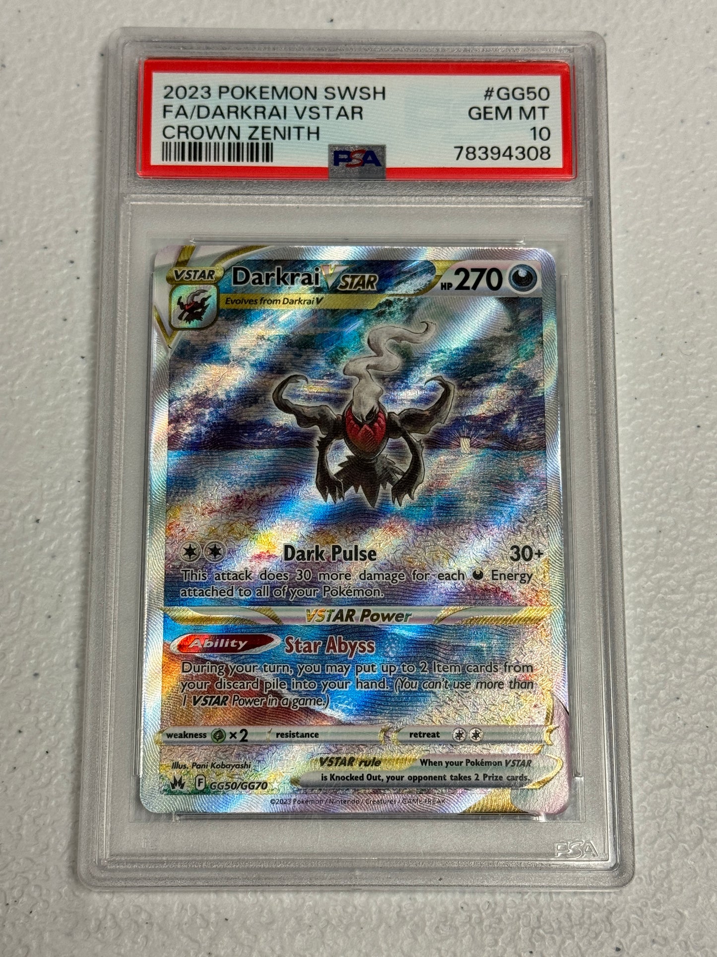 2023 CROWN ZENITH DARKRAI VSTAR #GG50  PSA 10  PK1028