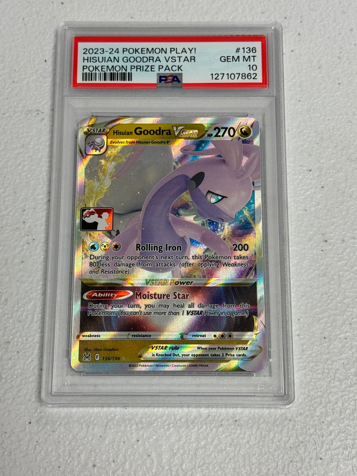 2023-24 POKEMON PLAY PRIZE PACK HISUIAN GOODRA VSTAR #136  PSA 10  PK1326