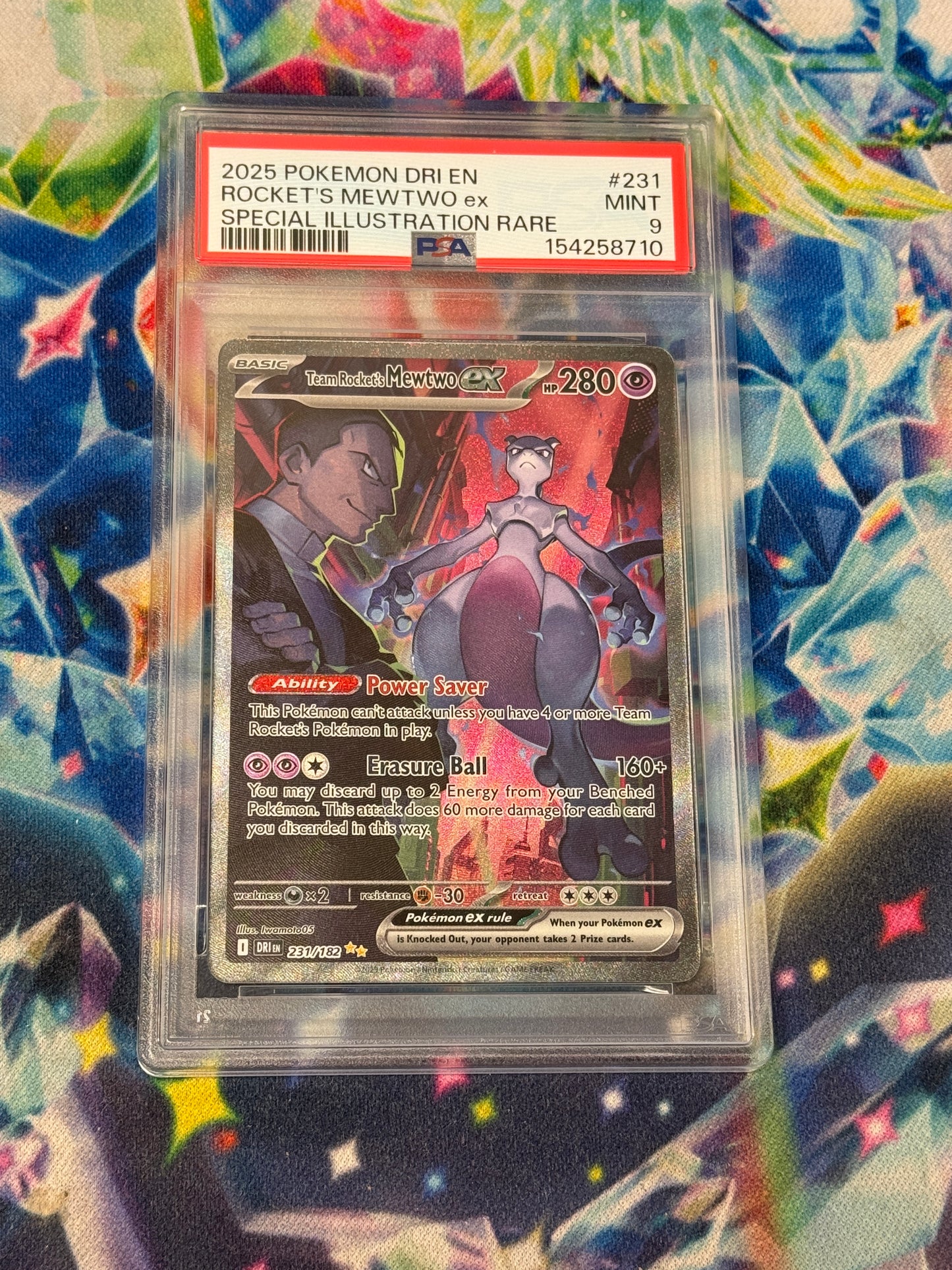 2025 DESTINED RIVALS TEAM ROCKET'S MEWTWO EX  #231  PSA 9  PK1363