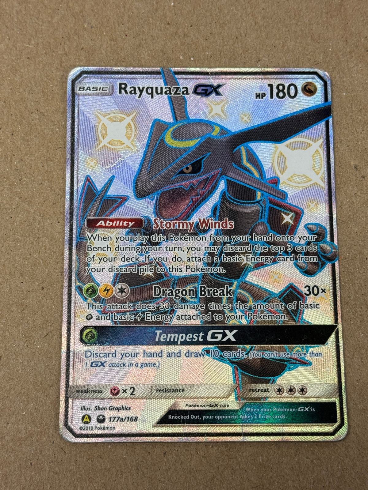 CELESTIAL STORM RAYQUAZA GX 177a/168  RAW  PK1438  DAMAGED