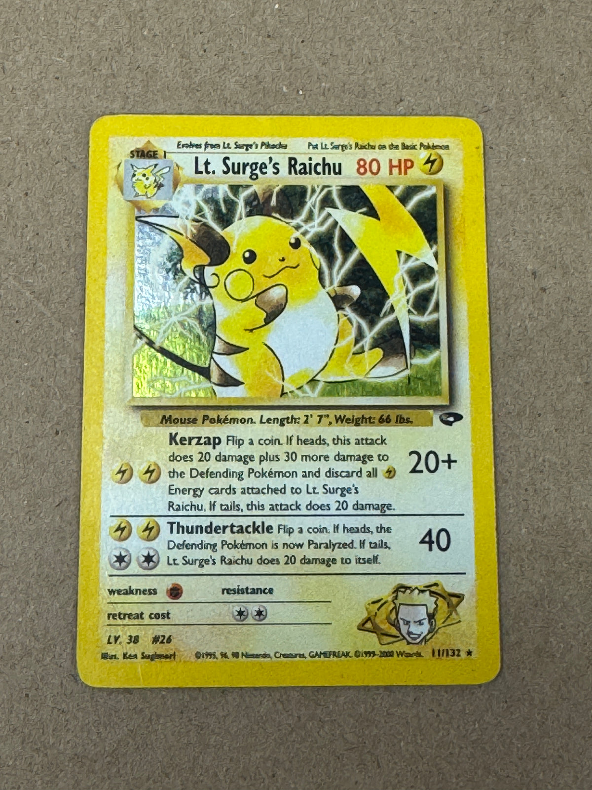 GYM CHALLENGE LT SURGE'S RAICHU 11/132  RAW  PK1456  CONDITION