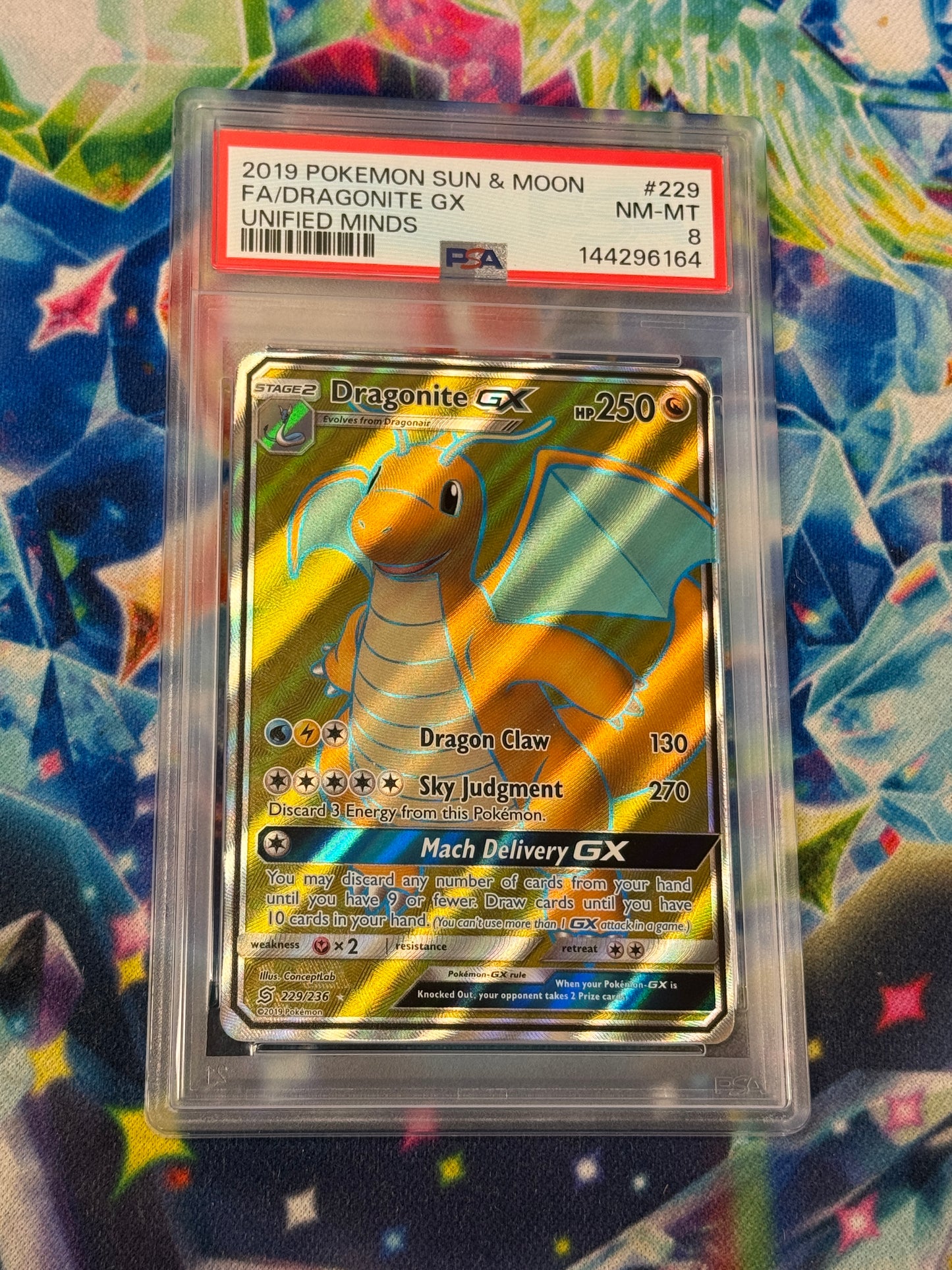 2019 UNIFIED MINDS DRAGONITE GX #229  PSA 8  PK1127