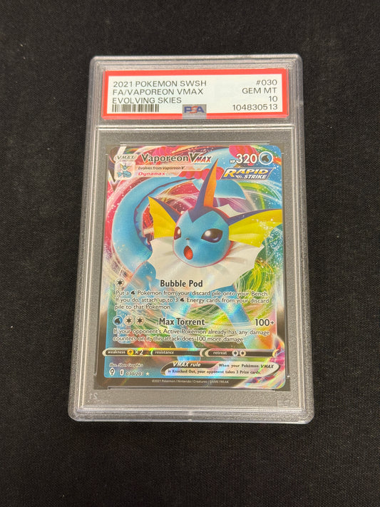 POKEMON EVOLVING SKIES VAPOREON VMAX 030/203  PSA 10  GEM MINT  PK792