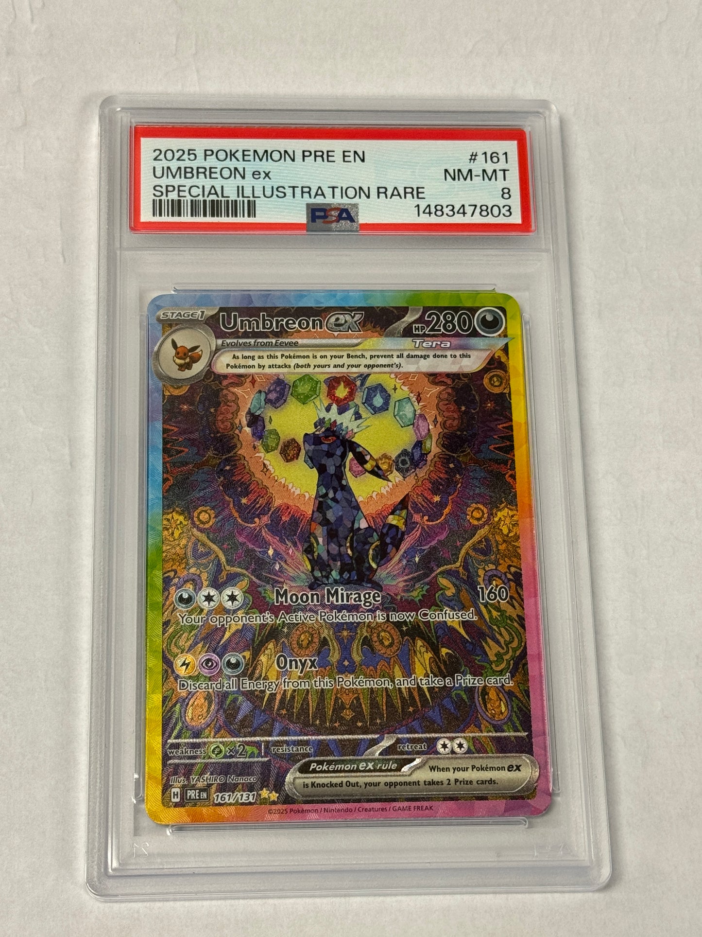 2025 PRISMATIC EVOLUTIONS UMBREON EX #161  PSA 8  PK995.  SLAB
