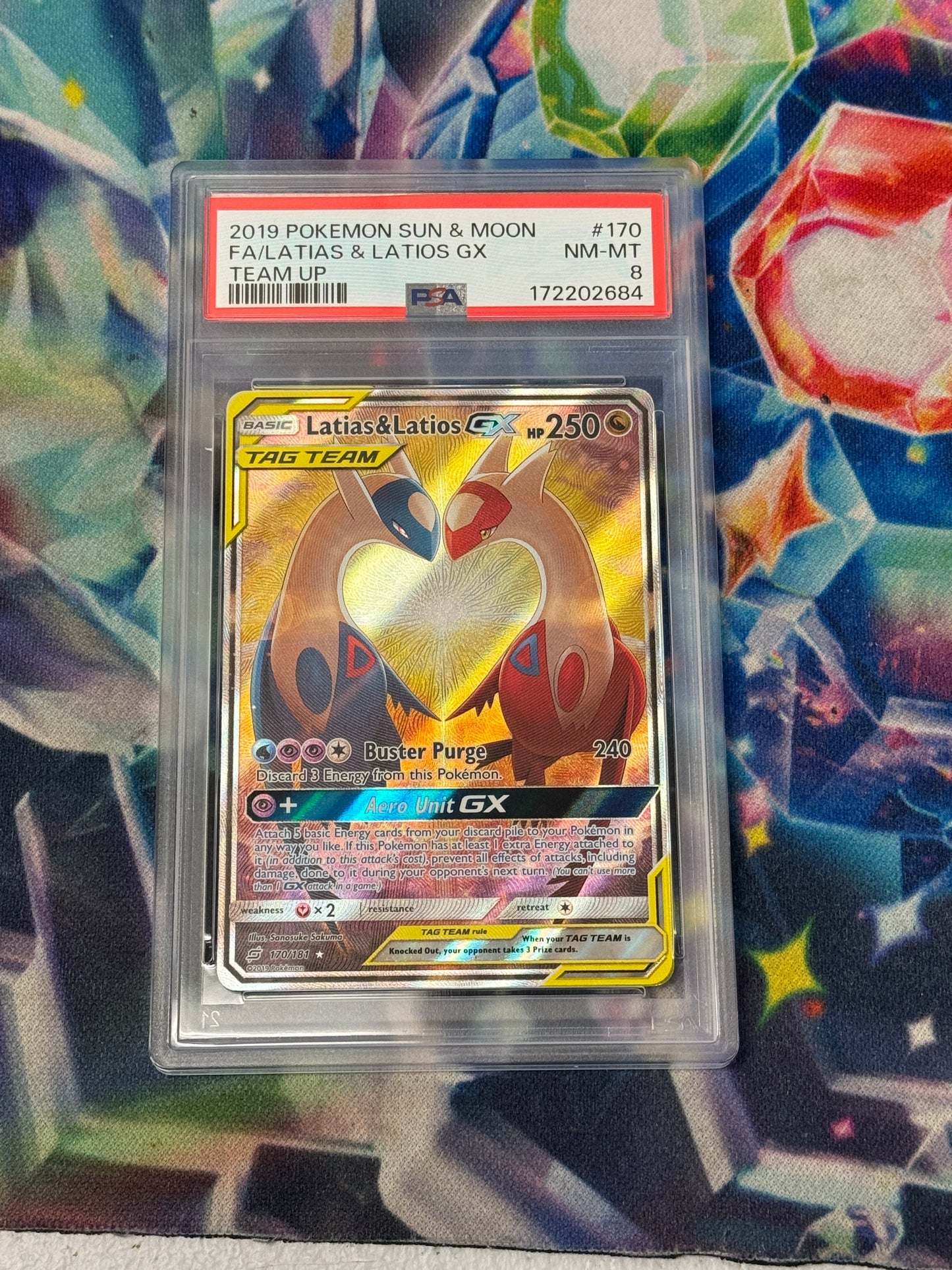 2019 TEAM UP LATIAS & LATIOS GX #170  PSA 8  PK1017