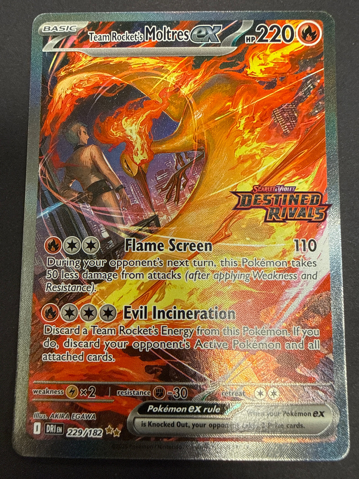 Destined Rivals Team Rocket's Moltres ex #229/182 STAMPED (Single card *PK1900*)